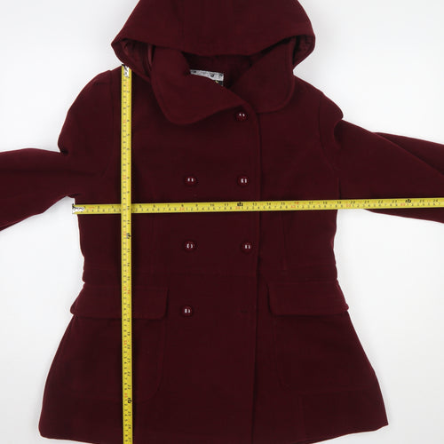 Internacionale Women's Red Wool Blend Hooded Pea Coat Size 16