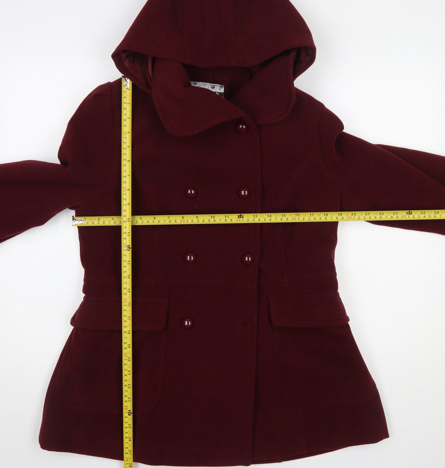 Internacionale Women's Red Wool Blend Hooded Pea Coat Size 16