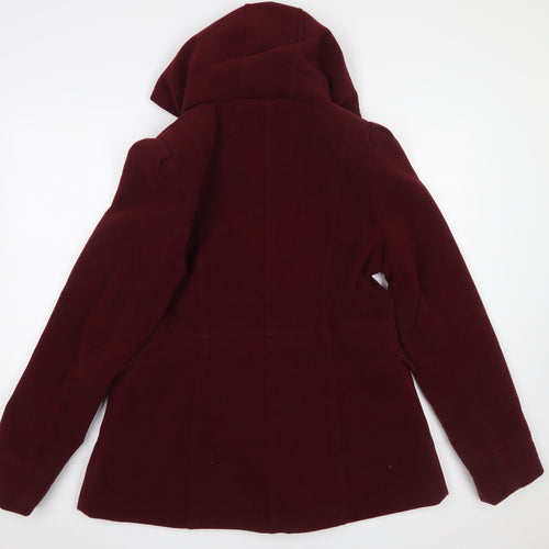 Internacionale Women's Red Wool Blend Hooded Pea Coat Size 16