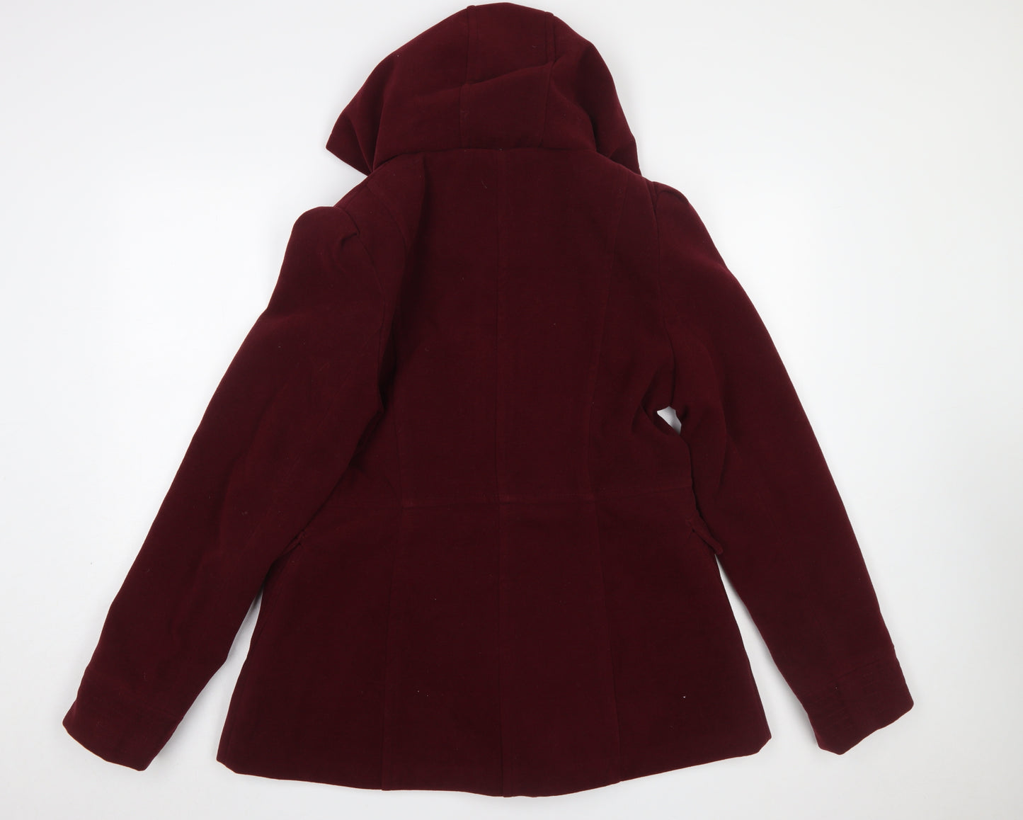 Internacionale Women's Red Wool Blend Hooded Pea Coat Size 16