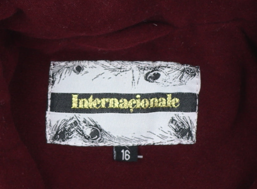 Internacionale Women's Red Wool Blend Hooded Pea Coat Size 16