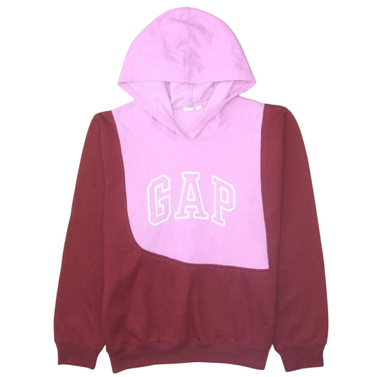 GAP Womens Pink Burgundy Pullover Hoodie Size L Colourblock Logo Sweatshirt