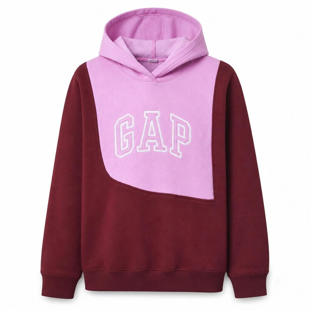 GAP Womens Pink Burgundy Pullover Hoodie Size L Colourblock Logo Sweatshirt