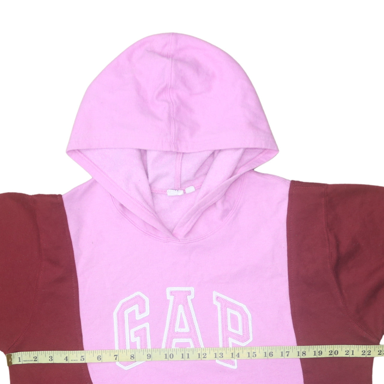 GAP Womens Pink Burgundy Pullover Hoodie Size L Colourblock Logo Sweatshirt