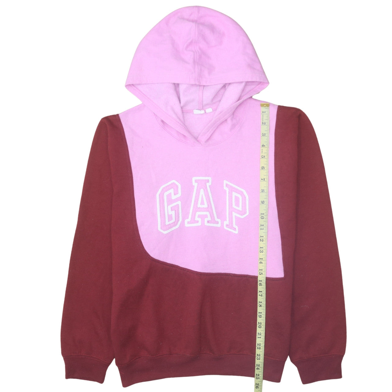GAP Womens Pink Burgundy Pullover Hoodie Size L Colourblock Logo Sweatshirt