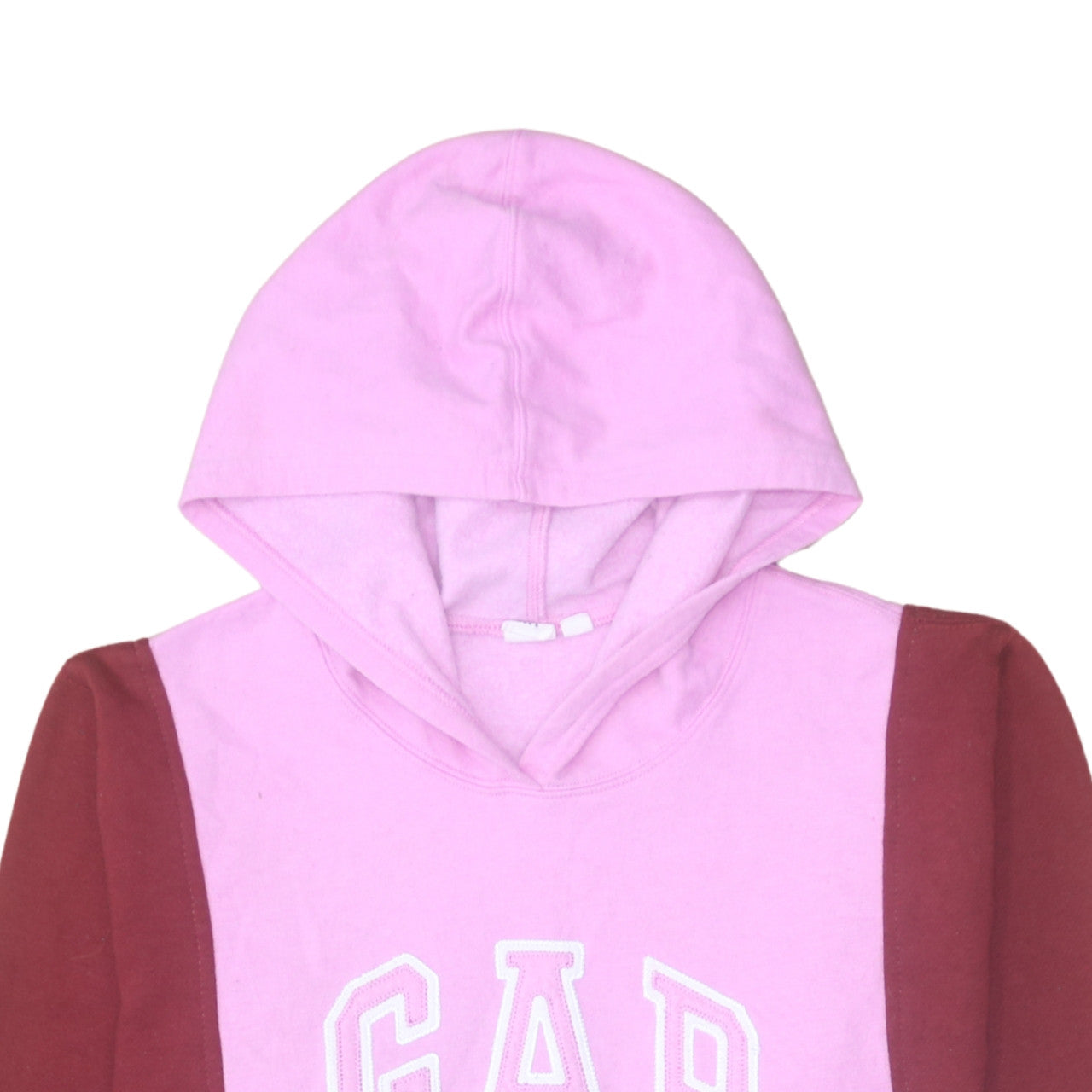 GAP Womens Pink Burgundy Pullover Hoodie Size L Colourblock Logo Sweatshirt