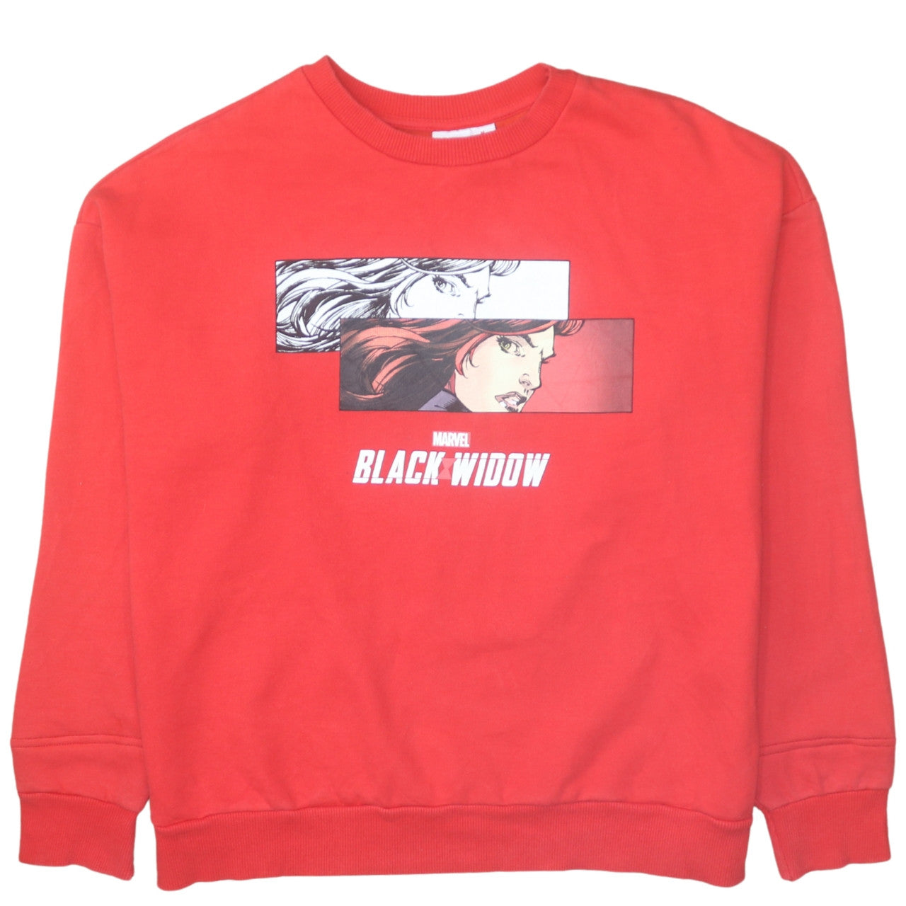 Marvel Black Widow Red Pullover Sweatshirt Women M 12/14 Graphic Crew Neck