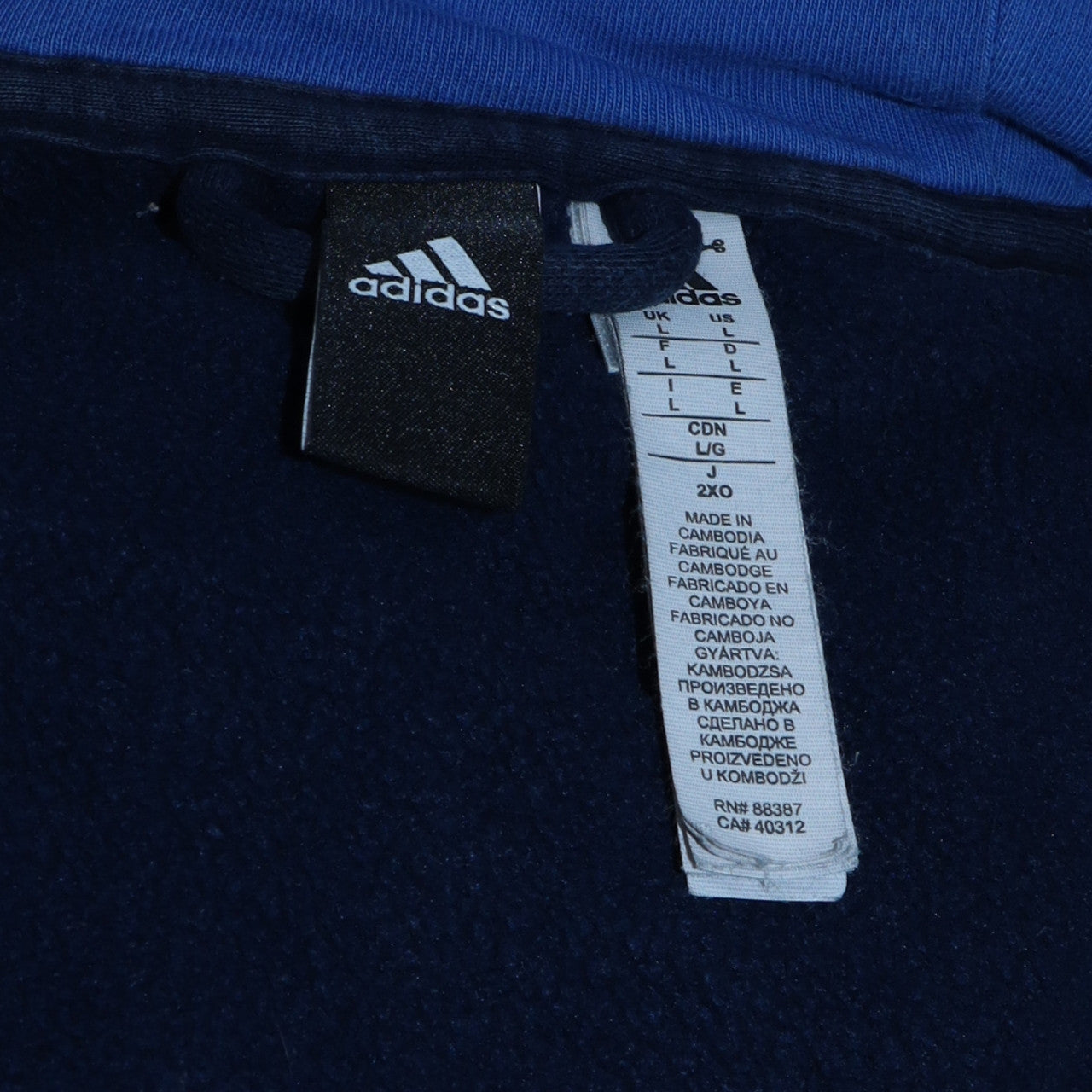 Adidas Men's Blue Full Zip Hoodie Size L Sports Fleece Jacket