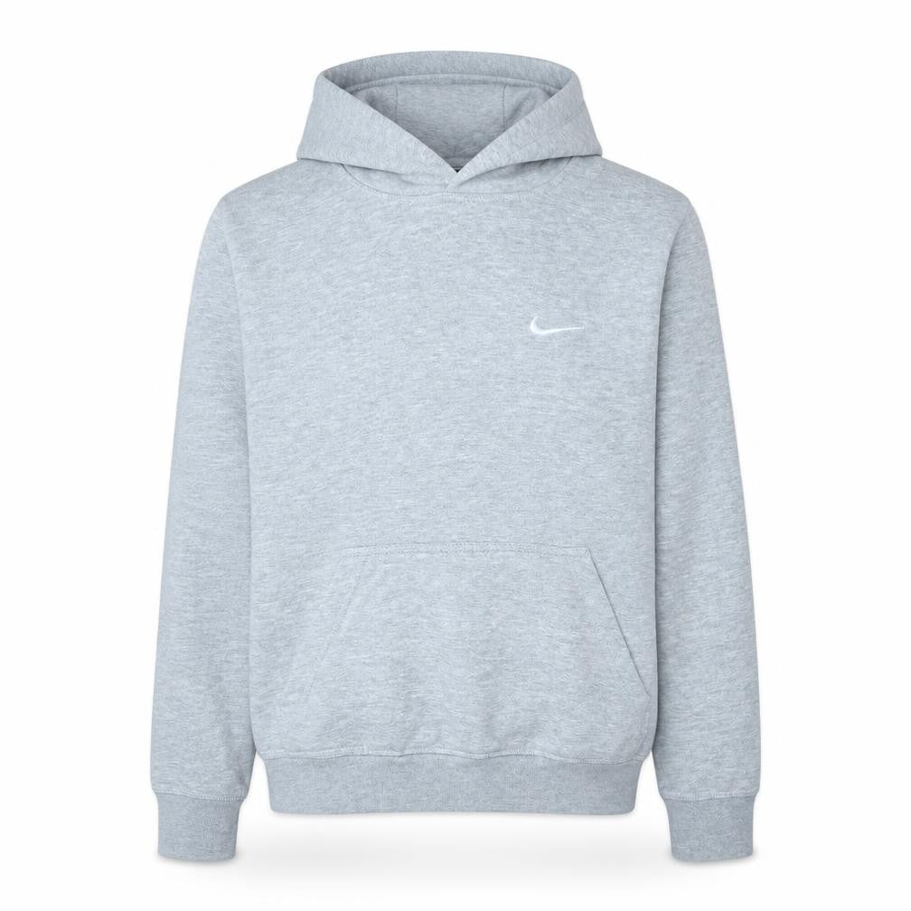 Front view of Nike men’s grey pullover hoodie m long cotton blend classic fit