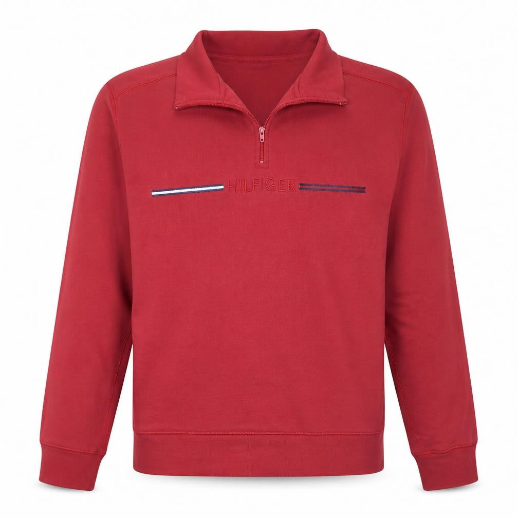 Front view of Tommy Hilfiger Men's Red XL 1/2 Zip Cotton Sweatshirt