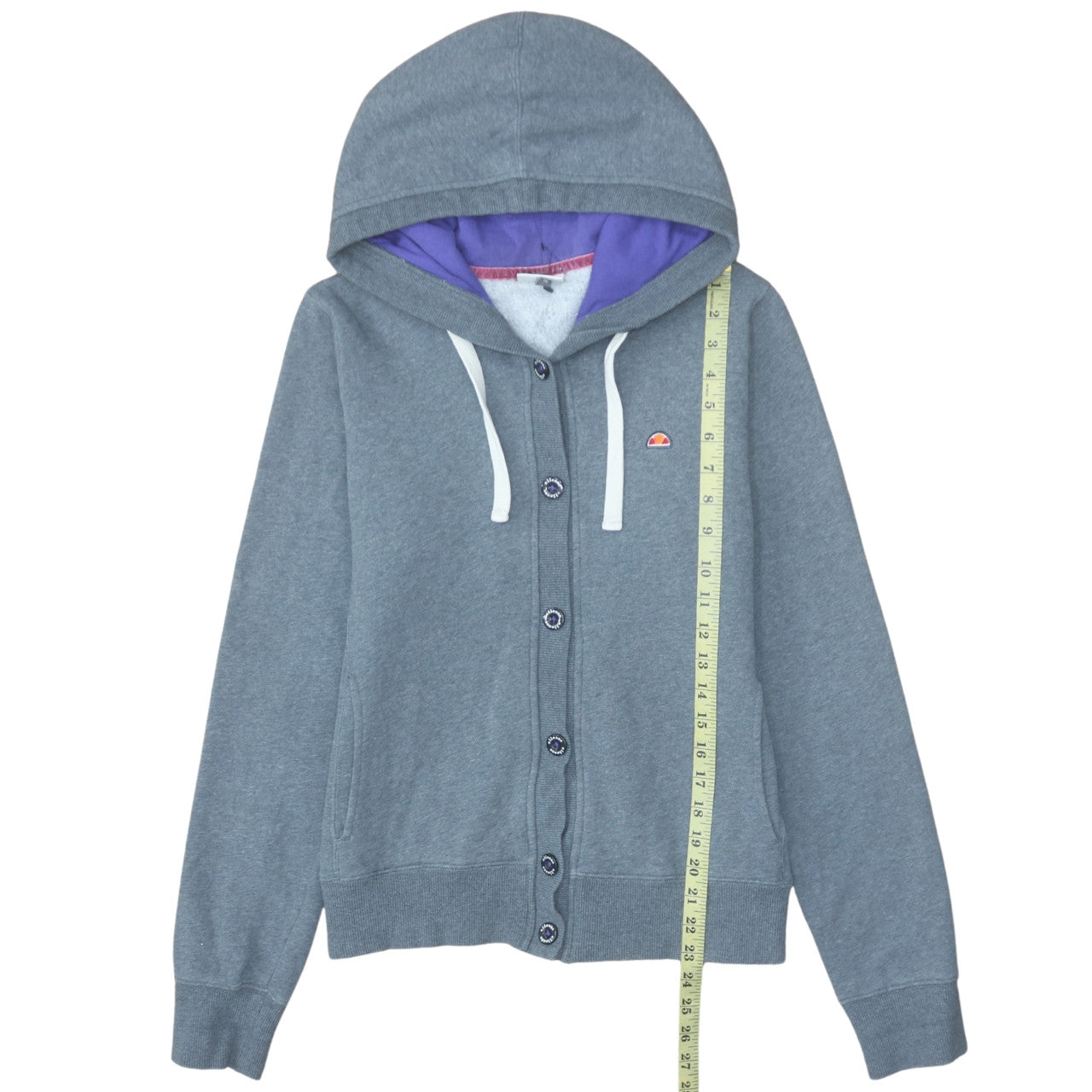 Ellesse Women Grey Button Hoodie Size 16 Cotton Blend Sportswear