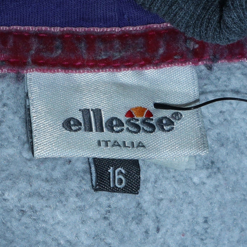 Ellesse Women Grey Button Hoodie Size 16 Cotton Blend Sportswear