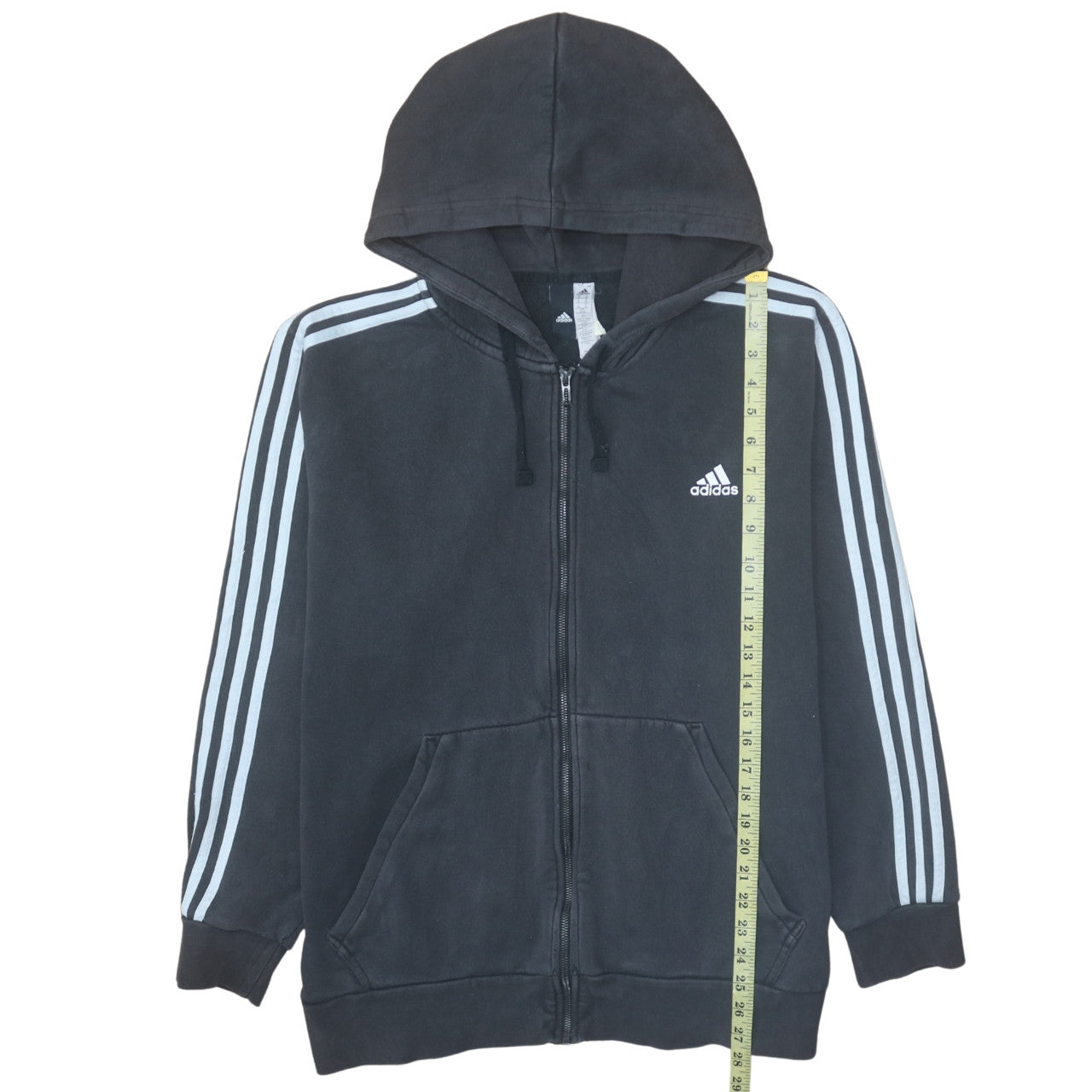 Adidas Men's Black XL Full Zip Hoodie with White Stripes