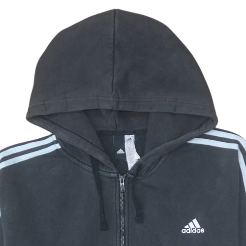 Adidas Men's Black XL Full Zip Hoodie with White Stripes