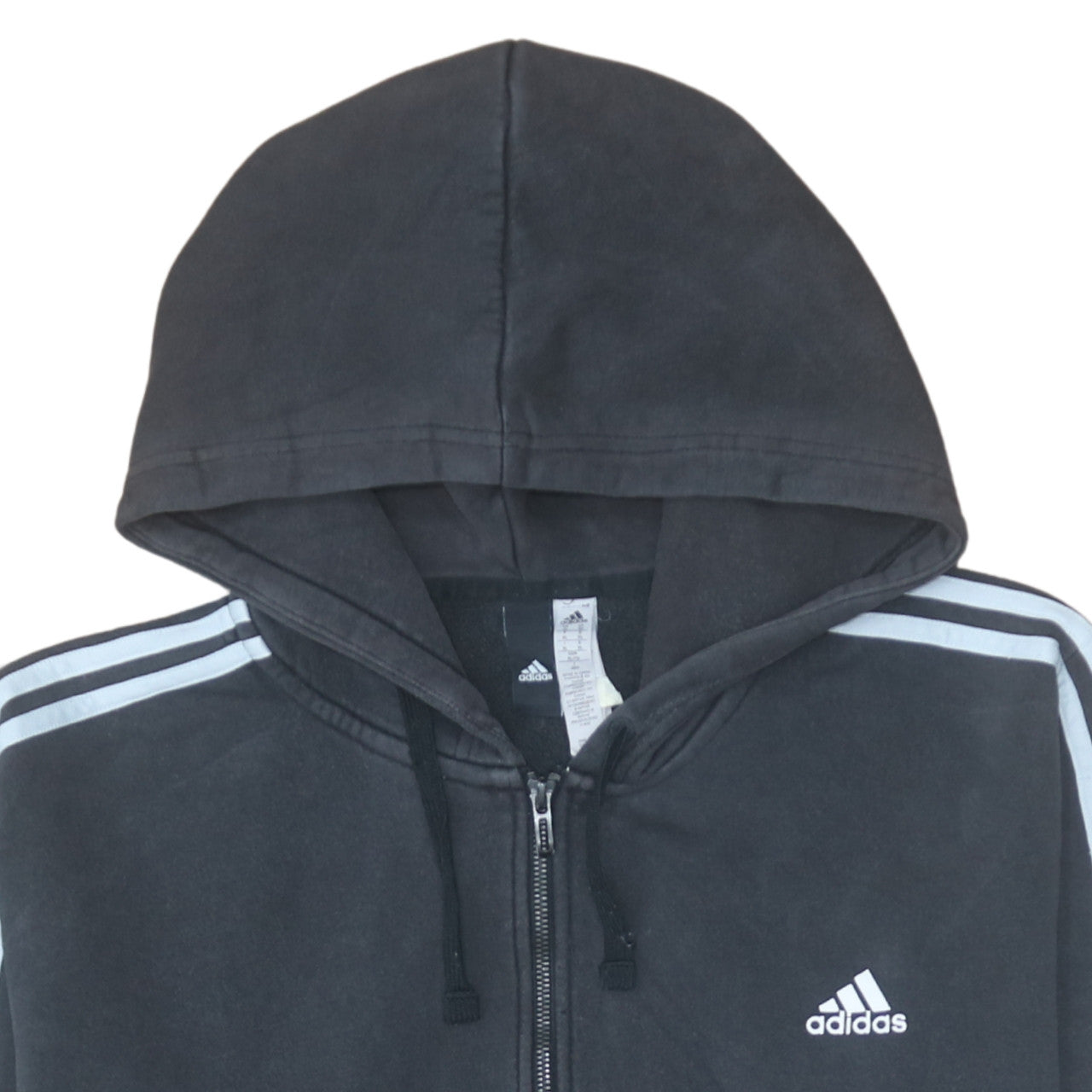 Adidas Men's Black XL Full Zip Hoodie with White Stripes