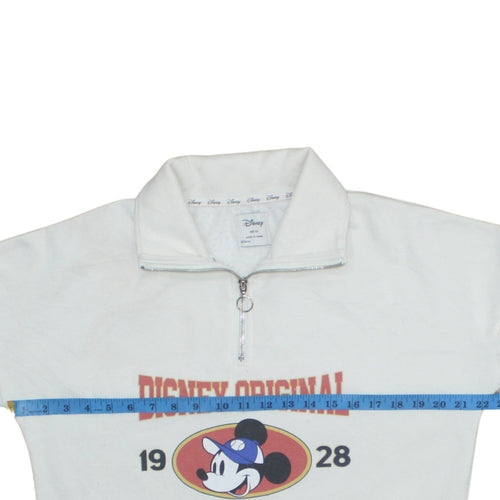 Disney Womens White XS 1/4 Zip Sweatshirt Mickey Mouse 1928 Team Champions
