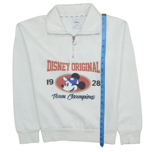 Disney Womens White XS 1/4 Zip Sweatshirt Mickey Mouse 1928 Team Champions