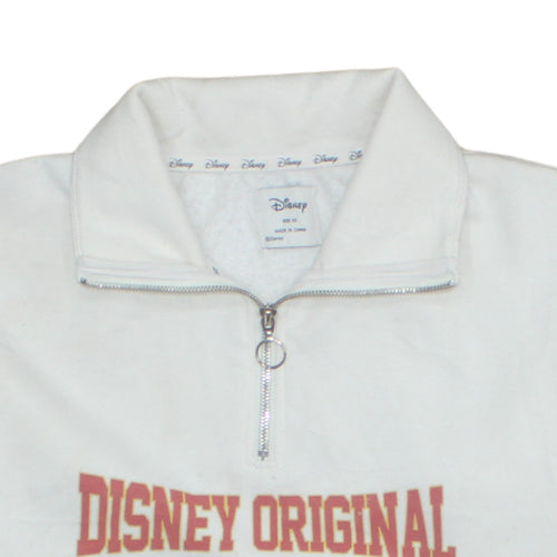Disney Womens White XS 1/4 Zip Sweatshirt Mickey Mouse 1928 Team Champions