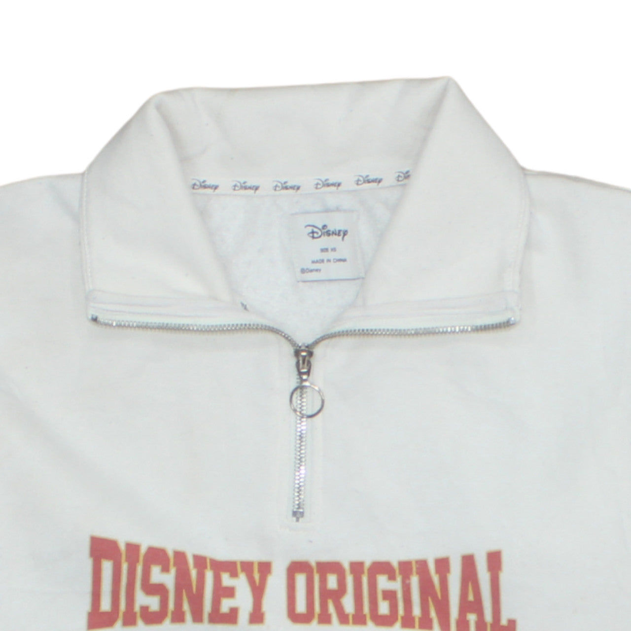 Disney Womens White XS 1/4 Zip Sweatshirt Mickey Mouse 1928 Team Champions