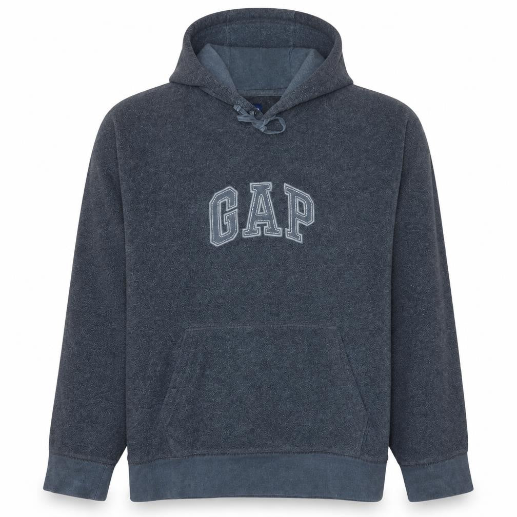 Front view of Gap Men’s Grey Pullover Hoodie L Logo Fleece Sweatshirt