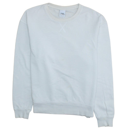 Zara Men’s White Crew Neck Regular Fit Cotton Sweatshirt M