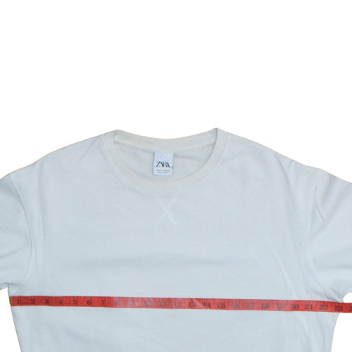 Zara Men’s White Crew Neck Regular Fit Cotton Sweatshirt M