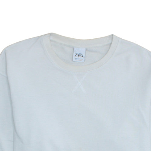 Zara Men’s White Crew Neck Regular Fit Cotton Sweatshirt M