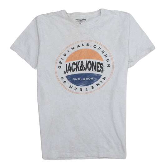 Jack & Jones Originals Men's White Graphic Logo T-Shirt L Regular Fit