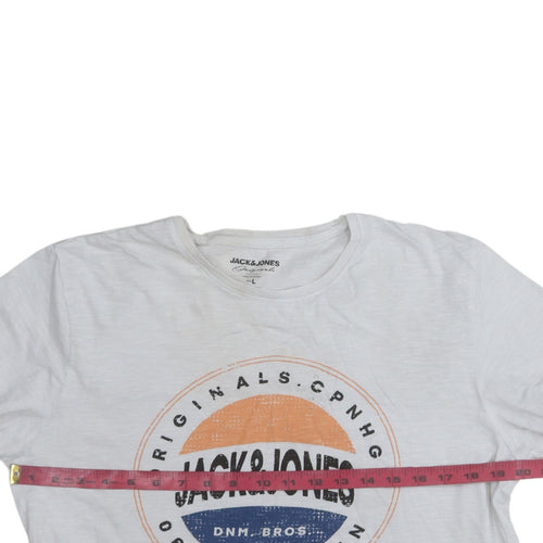 Jack & Jones Originals Men's White Graphic Logo T-Shirt L Regular Fit