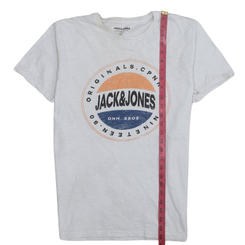 Jack & Jones Originals Men's White Graphic Logo T-Shirt L Regular Fit