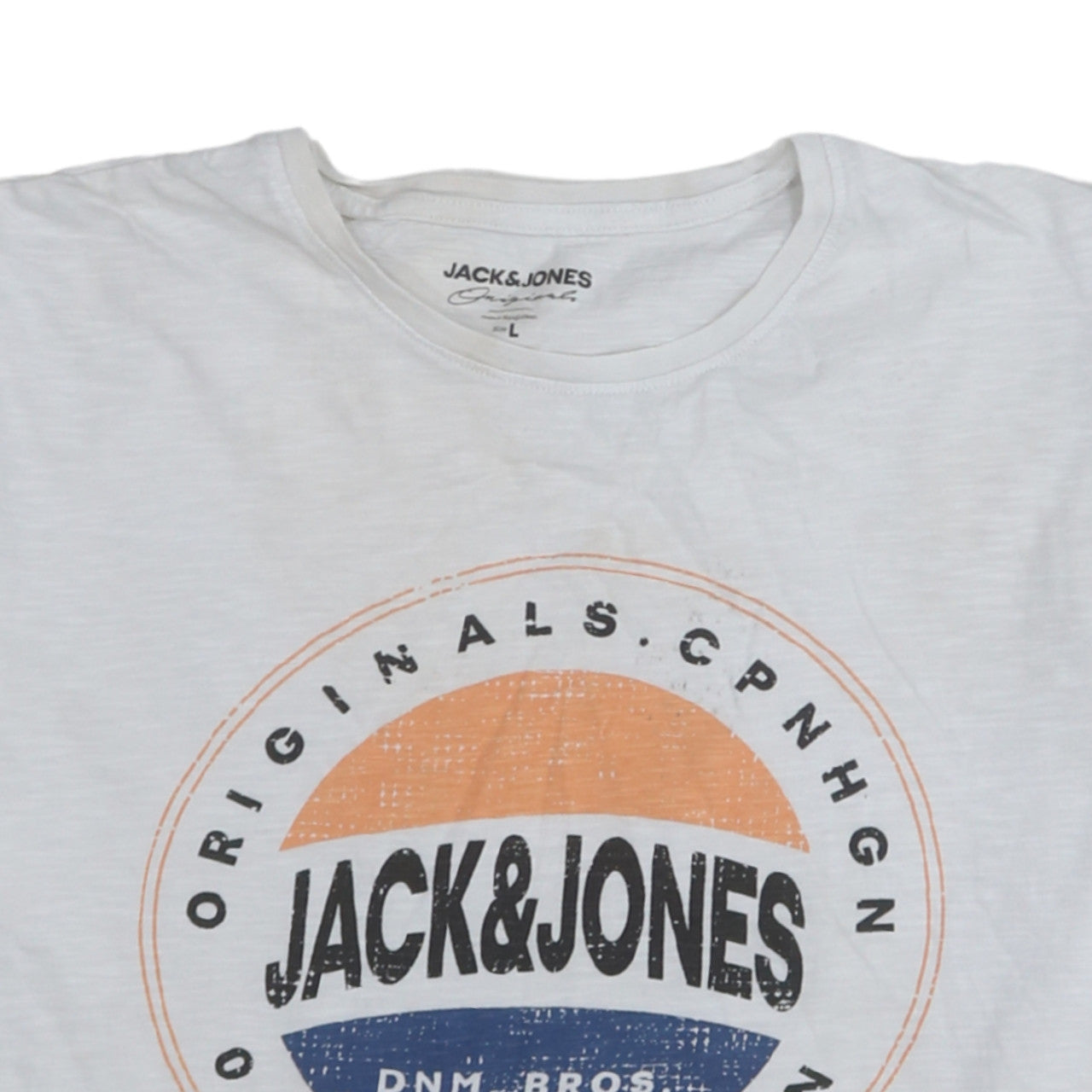 Jack & Jones Originals Men's White Graphic Logo T-Shirt L Regular Fit