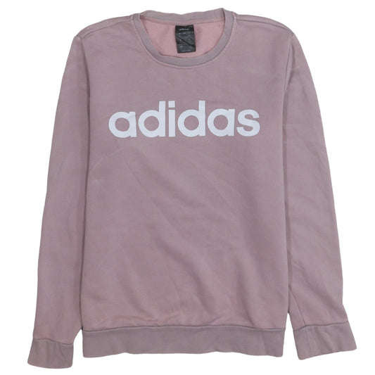 Adidas Womens Pink Sweatshirt L Logo Print Pullover Crew Neck