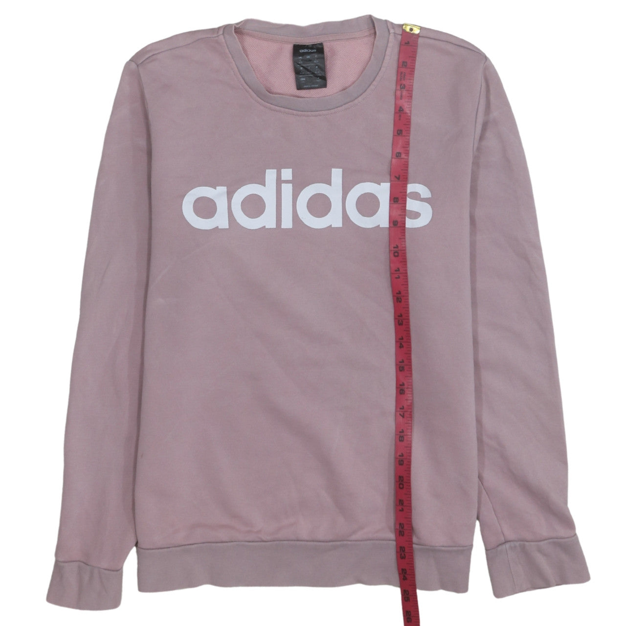 Adidas Womens Pink Sweatshirt L Logo Print Pullover Crew Neck