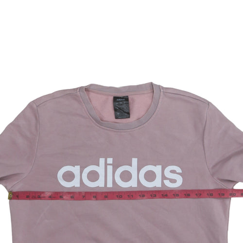 Adidas Womens Pink Sweatshirt L Logo Print Pullover Crew Neck