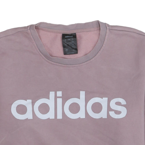 Adidas Womens Pink Sweatshirt L Logo Print Pullover Crew Neck