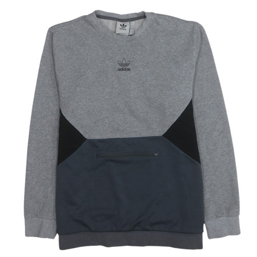 Adidas Men’s Grey Pullover Sweatshirt L Crew Neck Zip Pocket
