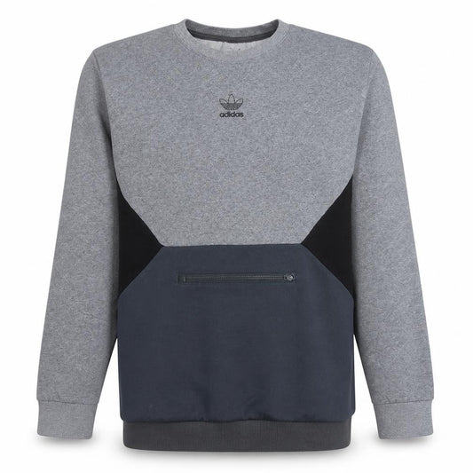 Front view of Adidas Men’s Grey Pullover Sweatshirt L Crew Neck Zip Pocket
