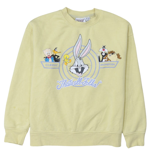 Looney Tunes Women's Yellow Crew Neck Pullover Sweatshirt Size S