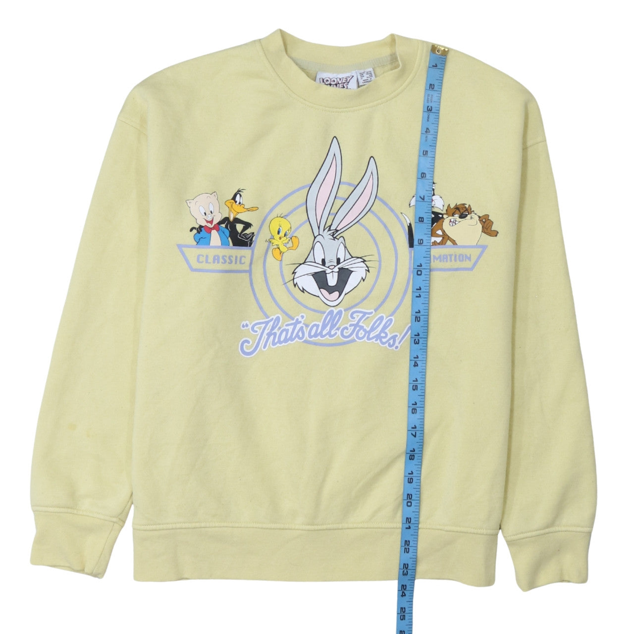 Looney Tunes Women's Yellow Crew Neck Pullover Sweatshirt Size S