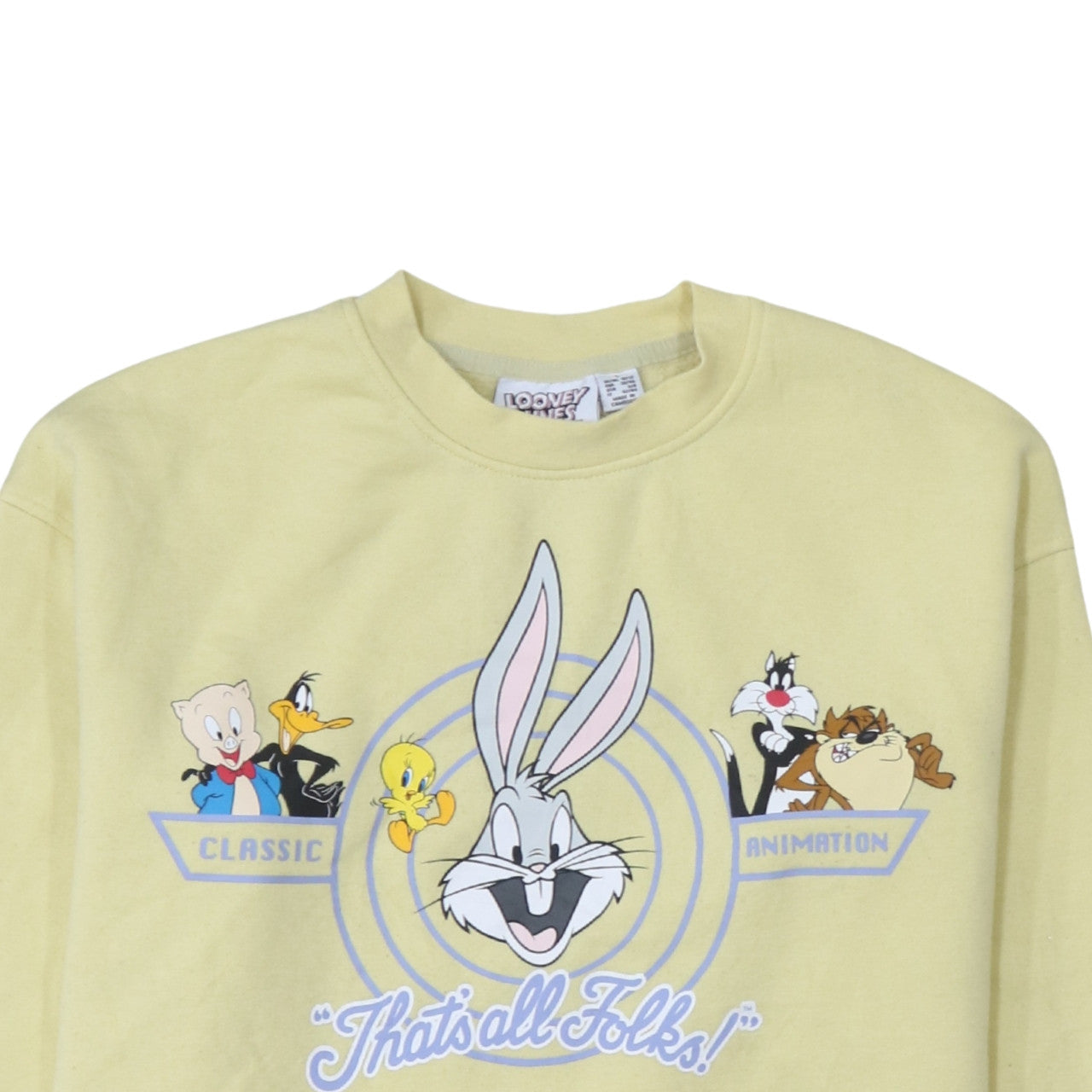 Looney Tunes Women's Yellow Crew Neck Pullover Sweatshirt Size S
