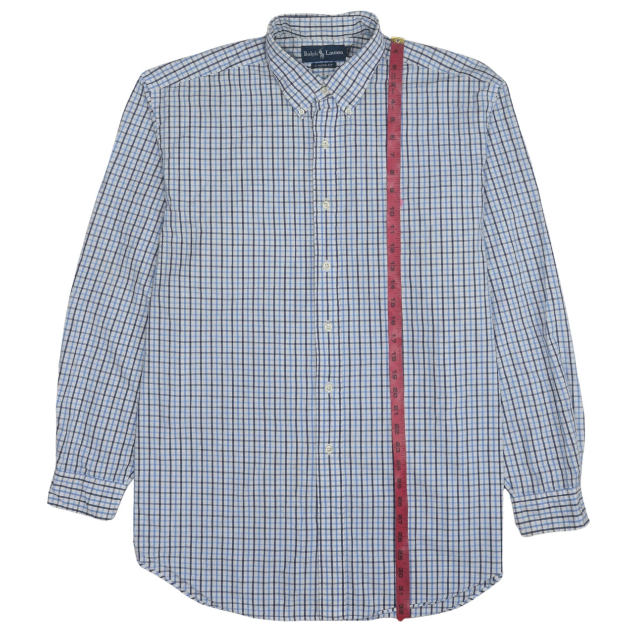 Ralph Lauren Men's Blue Checked Classic Fit Long Sleeve Shirt Size L