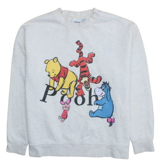 Disney Women Grey Winnie the Pooh Crew Neck Pullover Sweatshirt L