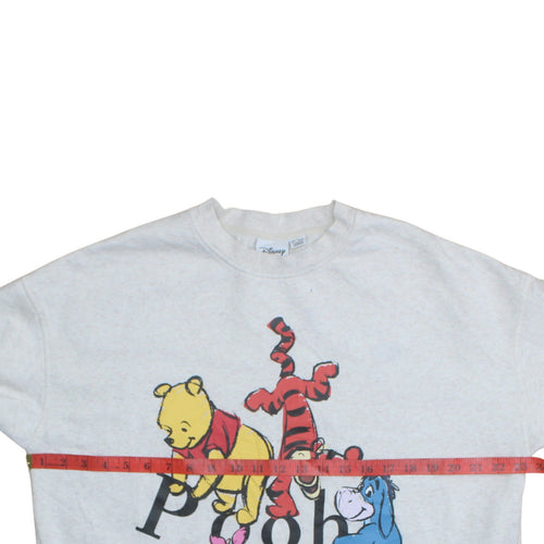 Disney Women Grey Winnie the Pooh Crew Neck Pullover Sweatshirt L
