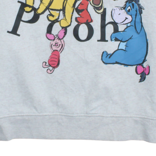 Disney Women Grey Winnie the Pooh Crew Neck Pullover Sweatshirt L