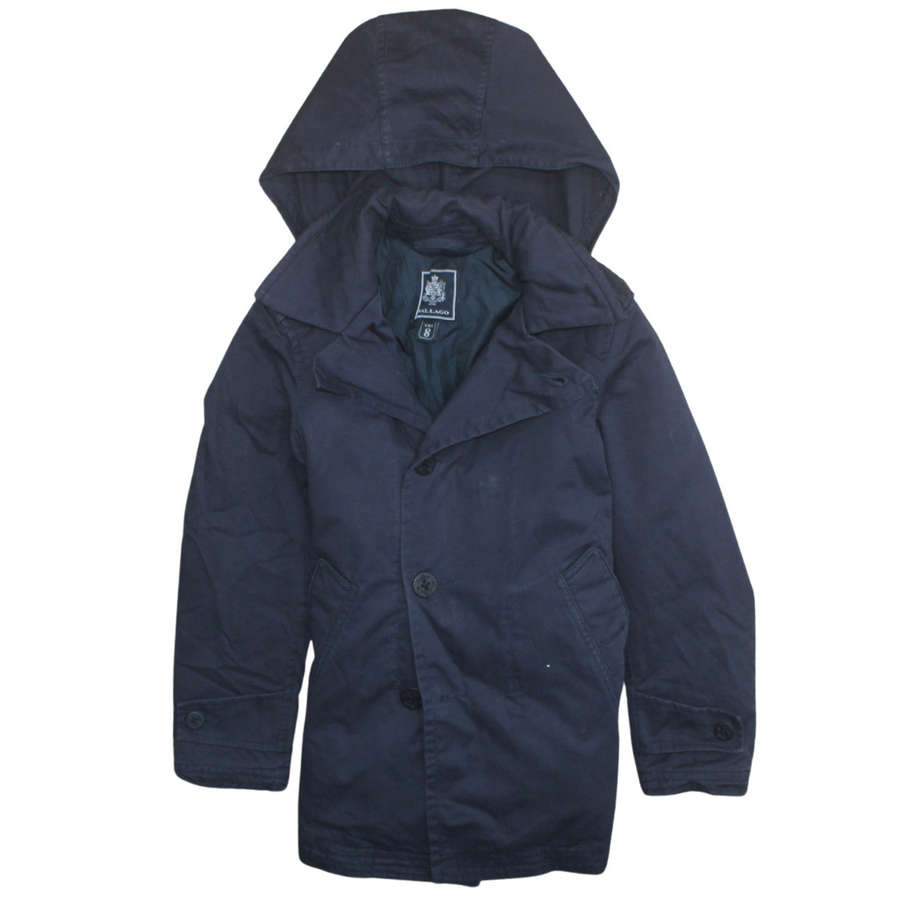 Dal Lago Boys Blue Hooded Parka Coat 8 Years Button Front Lined Jacket