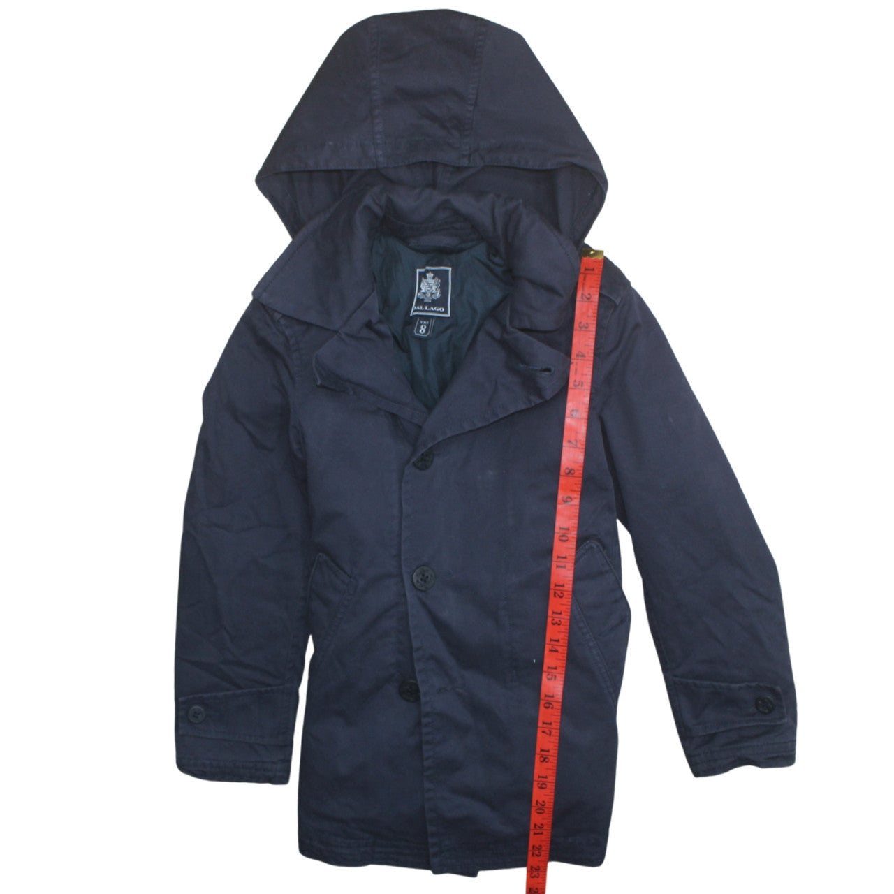 Dal Lago Boys Blue Hooded Parka Coat 8 Years Button Front Lined Jacket