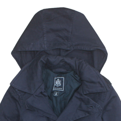 Dal Lago Boys Blue Hooded Parka Coat 8 Years Button Front Lined Jacket