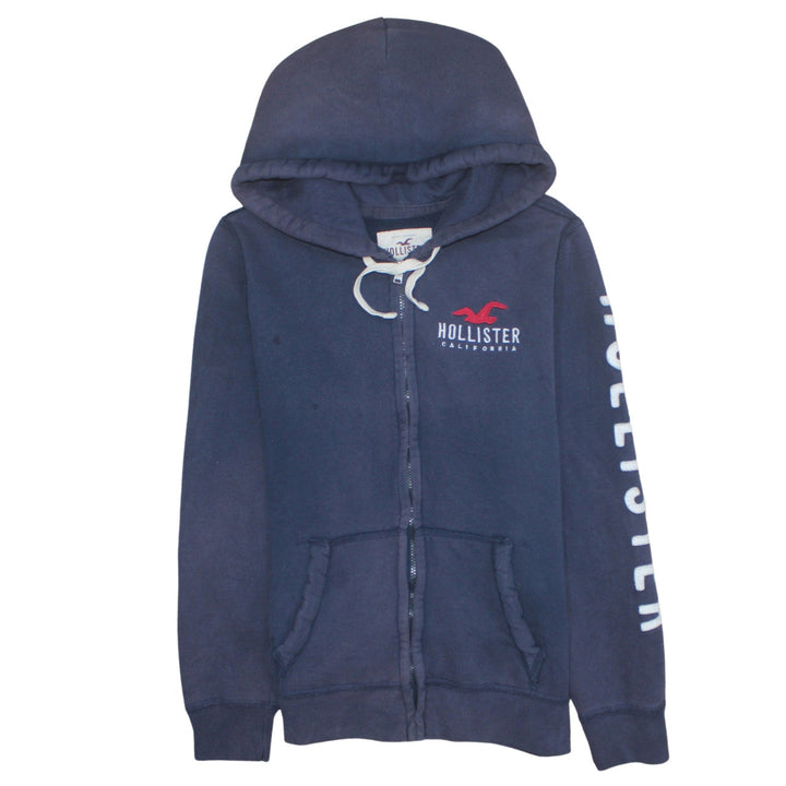 Hollister Men Blue Full Zip Hoodie M Logo Fleece Sweatshirt