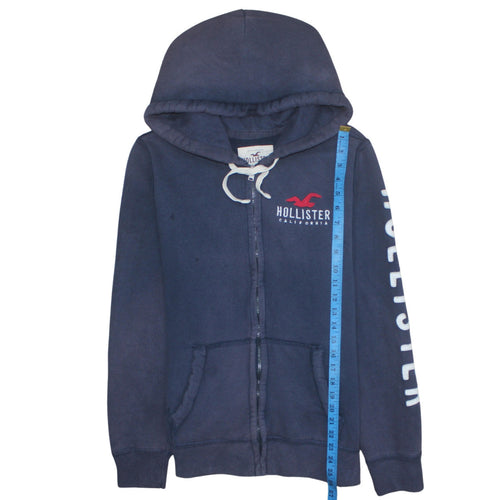 Hollister Men Blue Full Zip Hoodie M Logo Fleece Sweatshirt