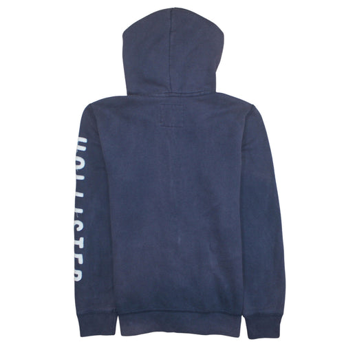 Hollister Men Blue Full Zip Hoodie M Logo Fleece Sweatshirt